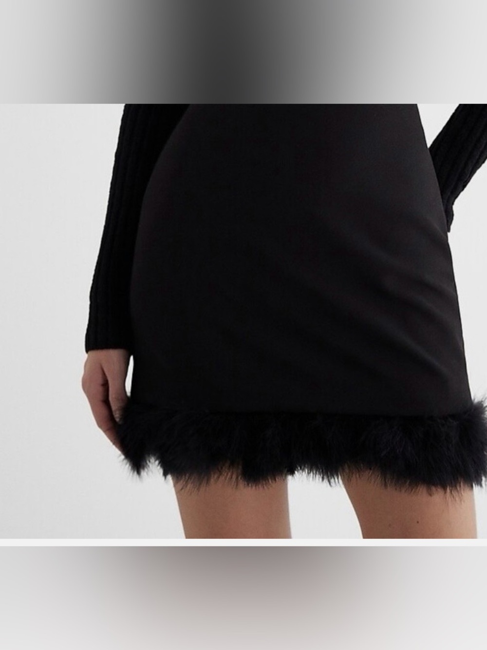 Express Black Mini Skirt with Feather Trim